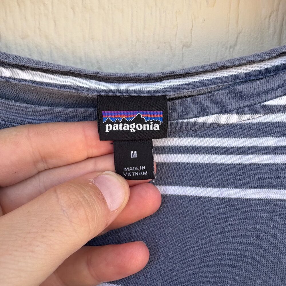 Patagonia Shallow Seas 3/4 Sleeve Top Women's M Lightning Stripe Dolomite Blue - Picture 2 of 10